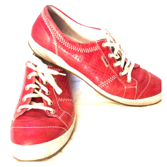 red leather tennis shoes
